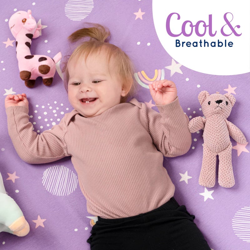 GrowWILD GROW WILD Unicorns & Rainbows Fitted Crib Sheets Girl (3 Pack) - Soft Jersey Cotton Fitted Sheet, Toddler Bed Mattress & Baby Crib Bedding Set for Girls, Baby Girl Nursery Crib - Pink, Purple & White - Image 5